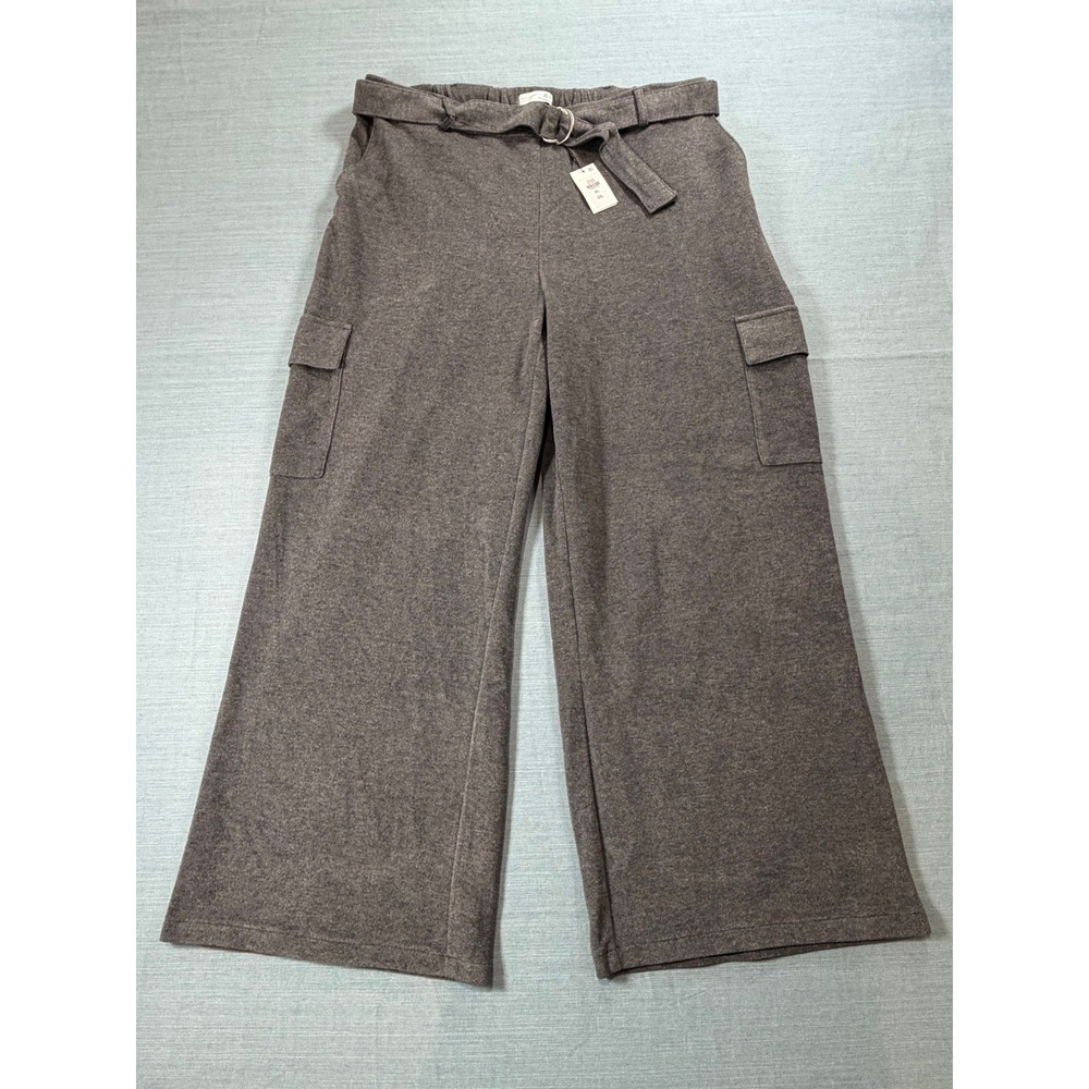 Primark Cares Charcoal Grey Knit Cargo Pants Wide Leg Belted XL NWT‎